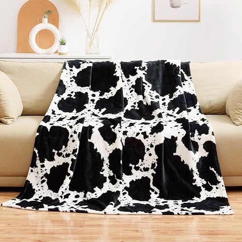 Miniatura 3 de Vessia Manta con estampado de vaca para sofá, cama, sofá, 10.58 ozm, acogedora manta con patrón de vaca blanca y negra para niños, adultos, mujeres,