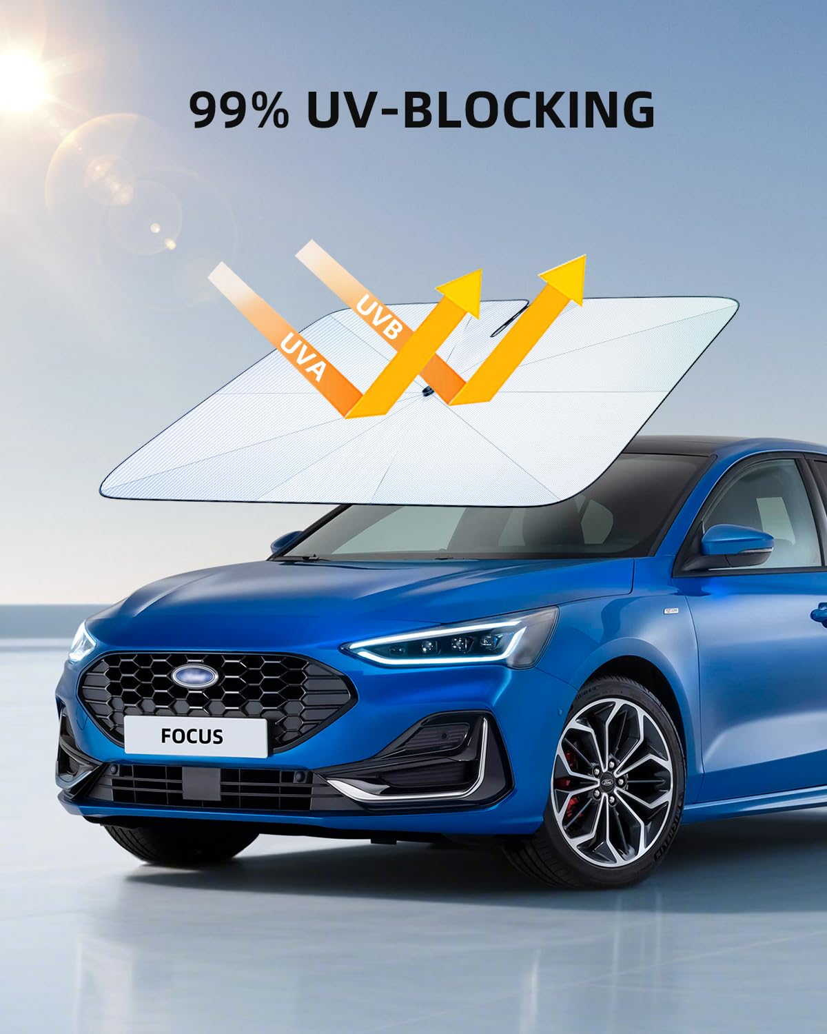 [Amélioré] Pare-Soleil pour Pare-Brise Ford Focus 2019-2025, Parasol de Voiture Pliable Bloque Les Rayons UV & Chaleur, Protection Solaire Facile à Installer & Plier