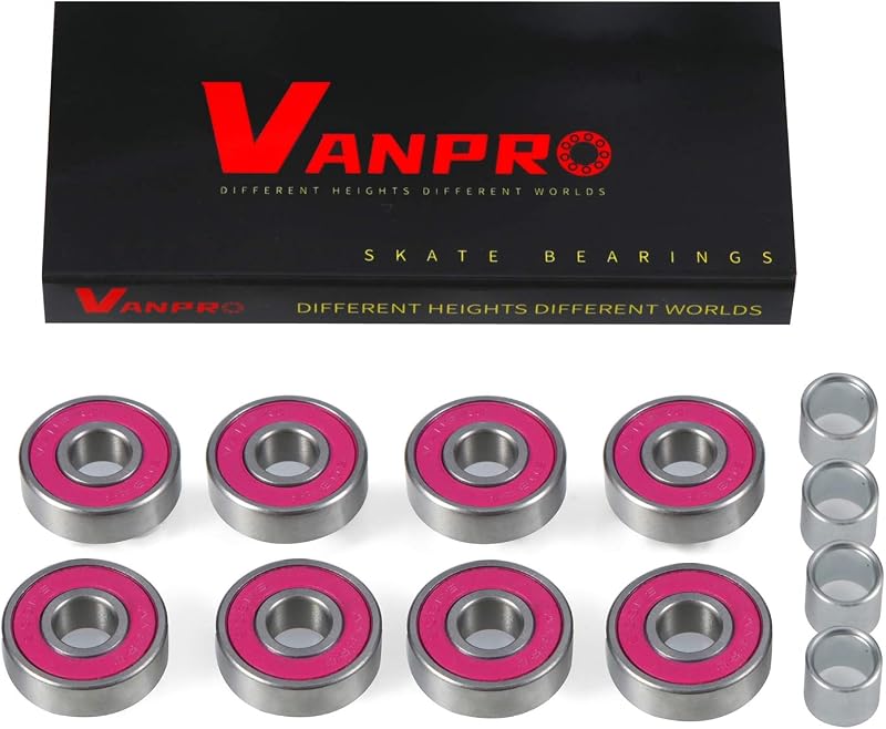 Rose Reds Bearings 8 pk w/Spacers & Washers Bundle for Skateboards