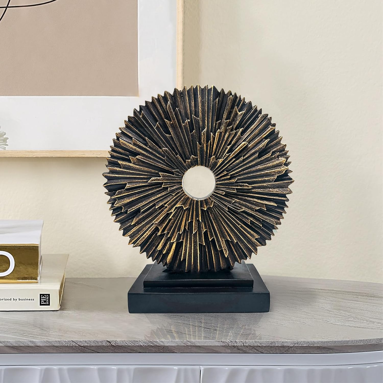 Abstract Statue for Home Decor,Office Desk Sculpture for Men,Creative Round Line Ornament for Bookshelf,Modern Decorative Sculpture,Bedroom,Livngroom,Table(Black)