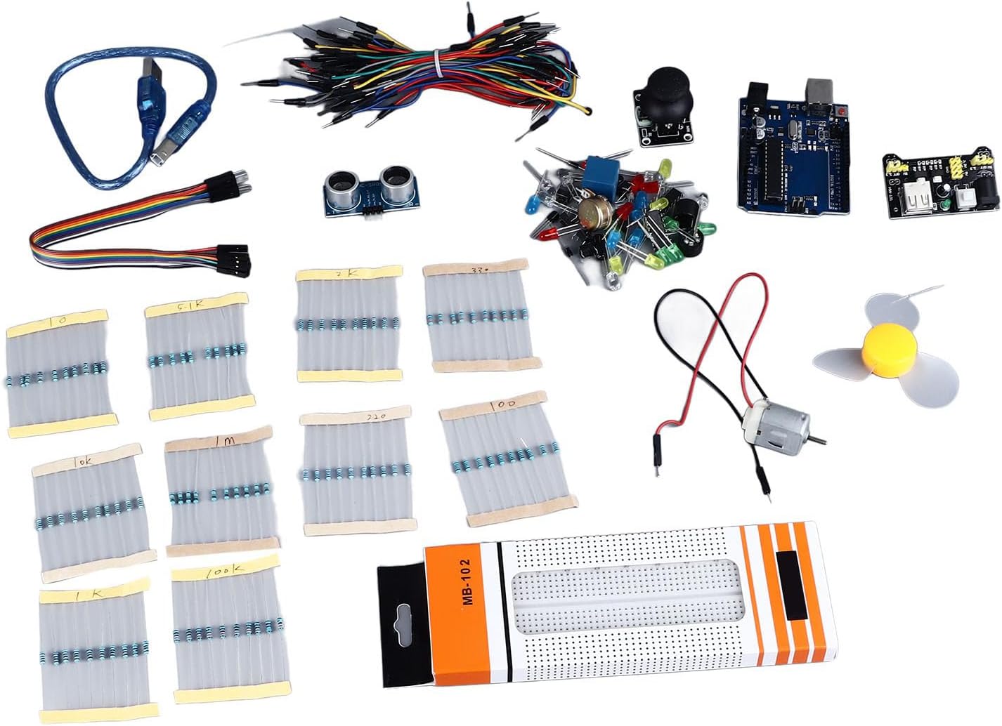 830 Hole Multifunctional Development Board Kit Compatible with R3 - Prototyping Module Set with Colored LEDs, Photoresistors, Thermistors, Buzzers, and Resistors - ABS Material