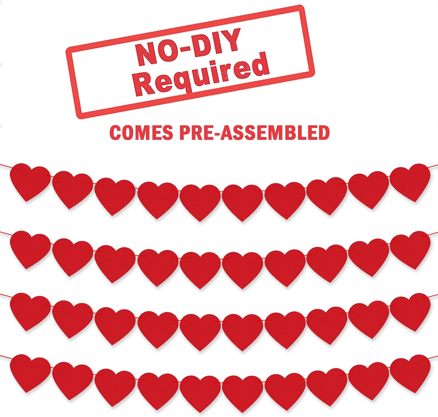 KatchOn, Pack of 40 Felt Red Heart Garland for Valentines Day Decorations, No DIY | Valentines Garland for Proposal Decorations | Valentines Decor, Wedding Decorations | Romantic Night Decorations