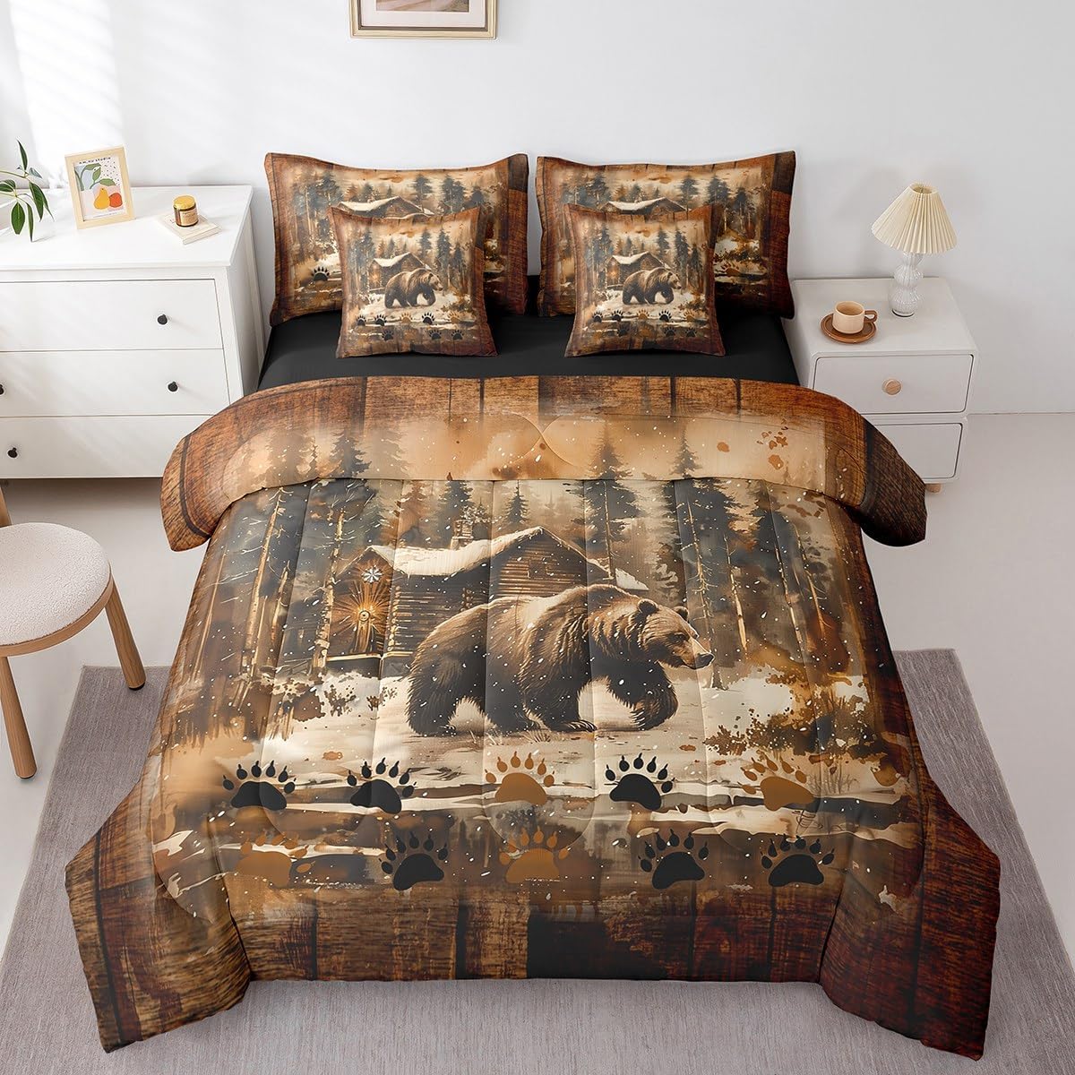Feelyou Rustic Bear 7 Piece Bedding Set Twin Size Kids Wildlife Hunting Theme Bed in a Bag for Boys Girls Teens Wild Animal Comforter Set with Sheets Soft Microfiber image 3