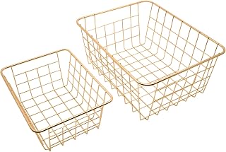Stephanie Imports Set of 2 Nested Wire Basket Trays for Storage and Organizing (Rose Gold)