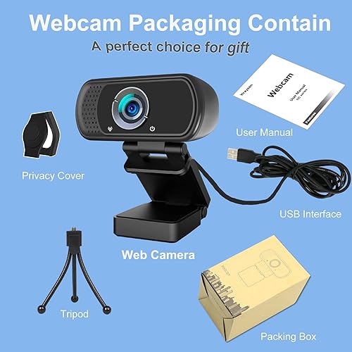 Miniatura 5 de Cámara web con micrófono, Hrayzan 1080P HD Webcam con cubierta de privacidad y trípode, cámara web para ordenador con gran ángulo de visión de 110