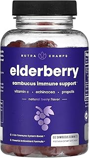 NutraChamps Elderberry Gummies with Vitamin C, Propolis & Echinacea - Immune System Support Gummy Vitamins for Adults & Kids - Max Strength 200mg Sambucus Antioxidant