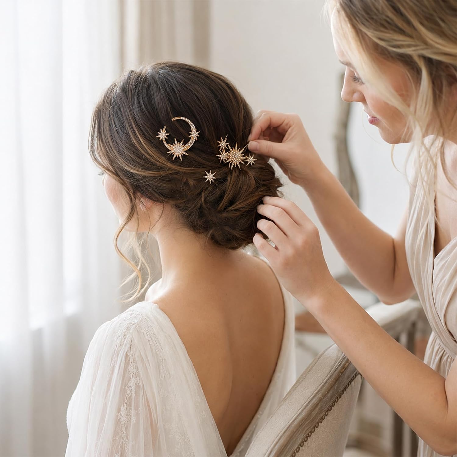 Andibro 5 Pcs Moon Hair Accessories, Gold Celestial Rhinestone Hair Pins image 3
