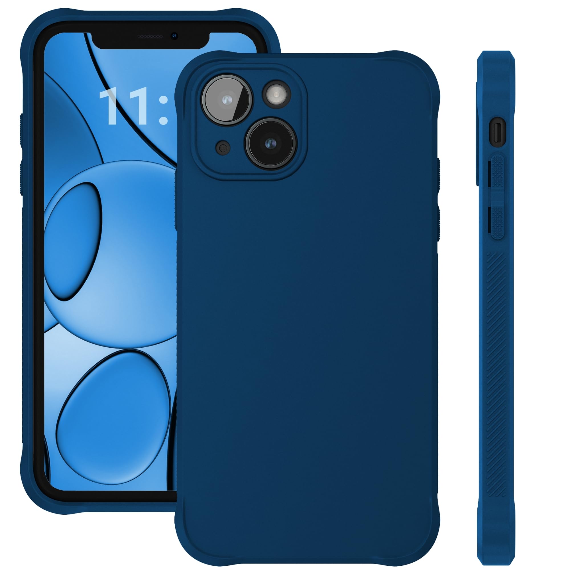 ELEVAVIDA Custodia per iPhone 15 blu scuro opaco con protezione per la fotocamera e bordi anti-impatto - custodia protettiva antiurto e antigraffio blu per Apple iPhone 15 Slim case - Anti-impronte