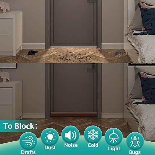 Miniatura 3 de MAXTID - Topes para puertas protectores de corrientes de aire, tope marrón ajustable de doble cara para puertas de 32 a 38 pulgadas, para puerta de