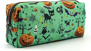 Astuccio in tela per penne, matite e cosmetici, per studenti. Motivo: Halloween. Colore: blu