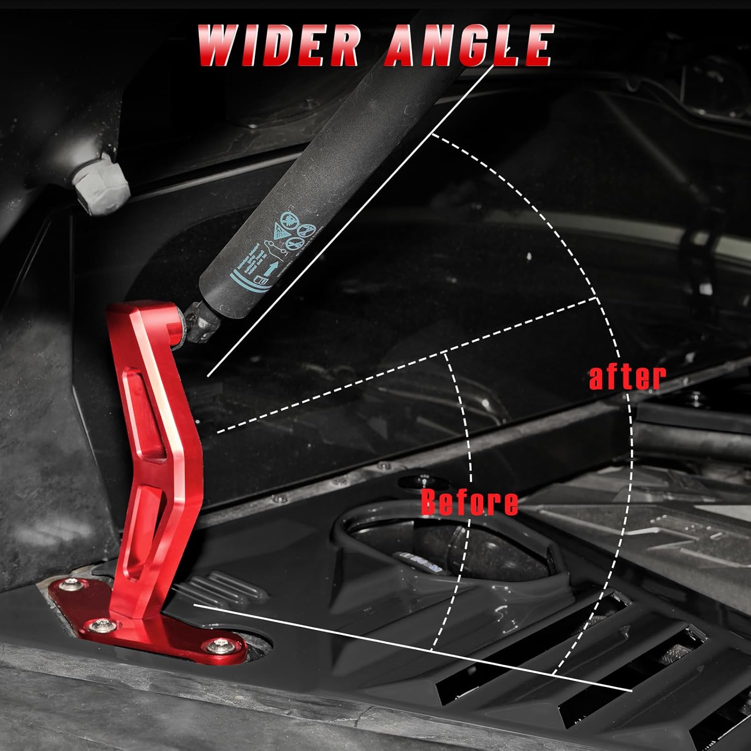 Upgraded Rear Trunk Engine Hatch Bracket,Lift Support Rod Base fit for Corvette C8 Stingray Z06 Z51 2020-2025,Rear Hatch Lift Hydraulic Hood Shocks Struts Brackst Replacement,Aluminum,Red