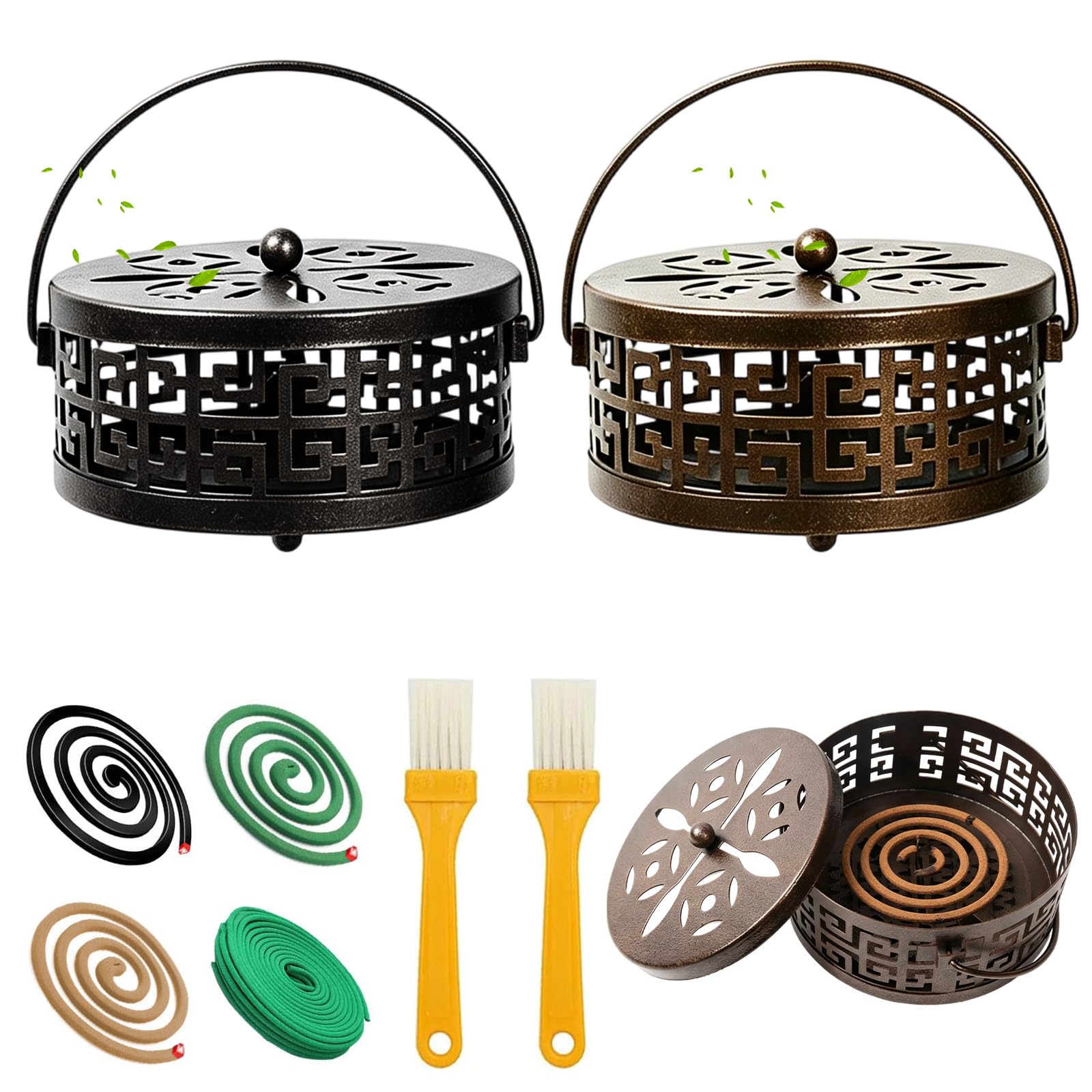 Soporte de espiral antimosquitos retro con tapa y mango para jardín