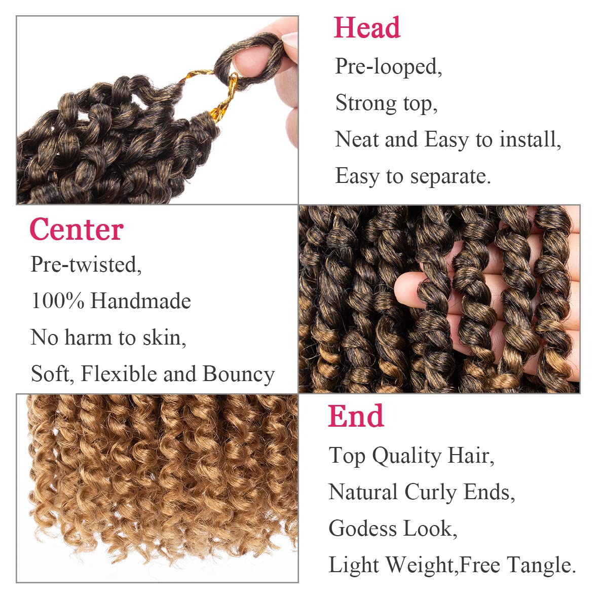 Leeven 14 Inch Passion Twist Hair 8 Packs Crocht Hair Pre Looped Passion Twists With Curly Ends Ombre Blonde Synthetic Bohemian Twisted Passion Spring Braiding Hair Extension for Women