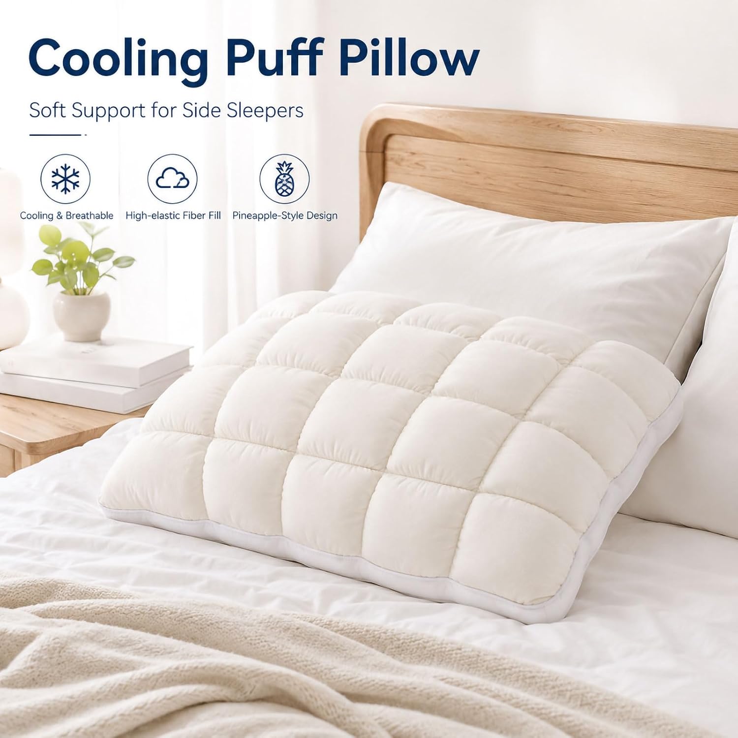 Mellow Puff Sleeping Pillow, Fluffy Cloud Pillow Cooling Ice Silk Cover