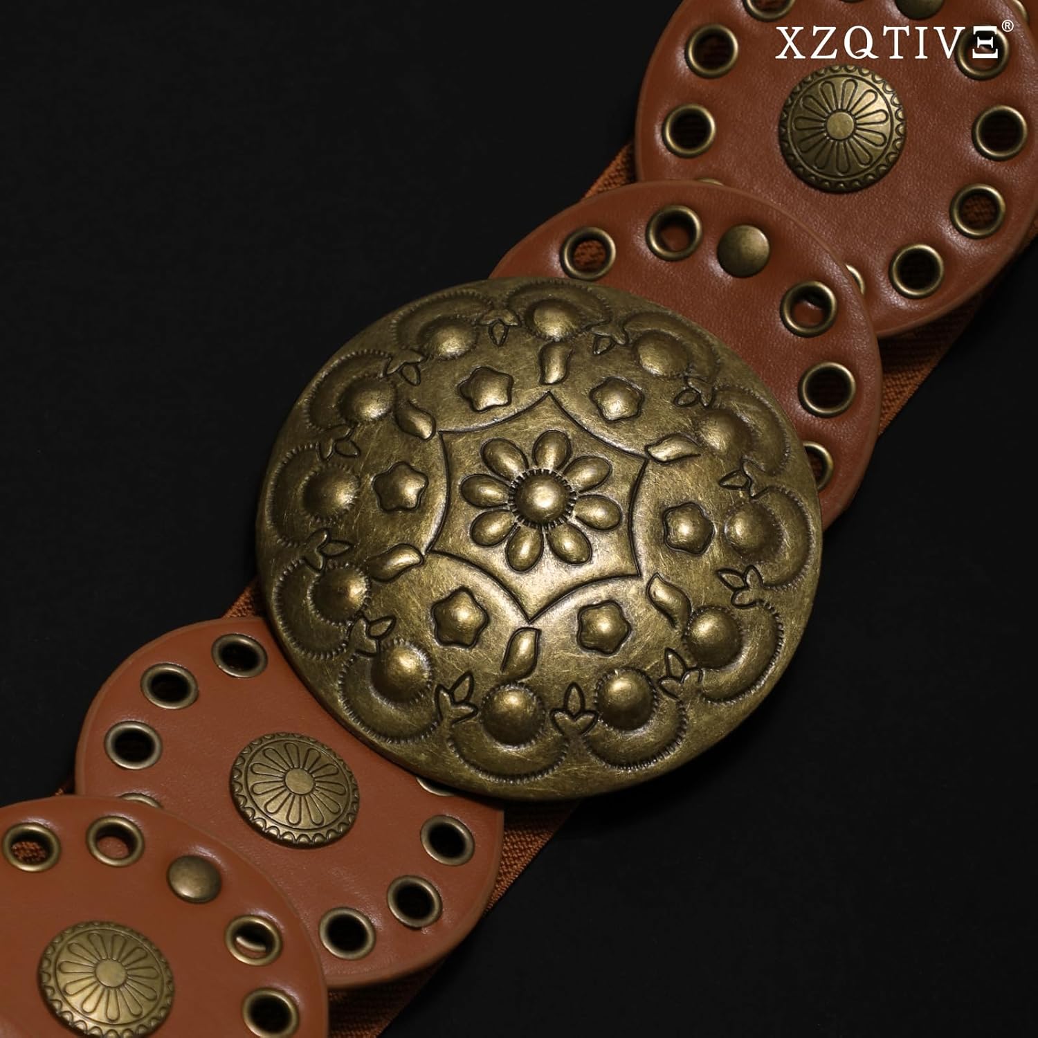 XZQTIVE Women's Western Belt with Concho Discs Adjustable Cowgirl Waist Belt Vintage Wide Disc Design for Dresses Jeans - Image 4