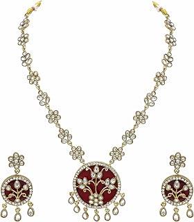 SAIYONI Traditional Meenakari Kundan & Red Enamel Necklace Set with Floral Pendant, Kundan Polki Floral Pendant Necklace, ... Price In India