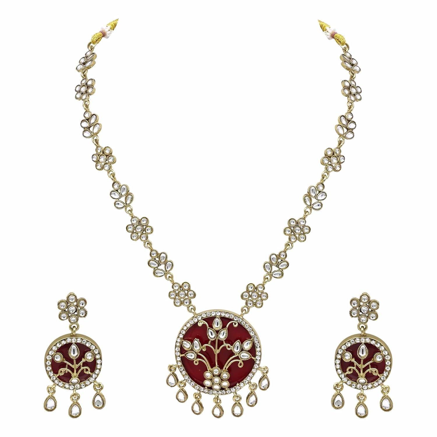 SAIYONI Traditional Meenakari Kundan & Red Enamel Necklace Set with Floral Pendant, Kundan Polki Floral Pendant Necklace, ... - Review, Price and Buying Guide