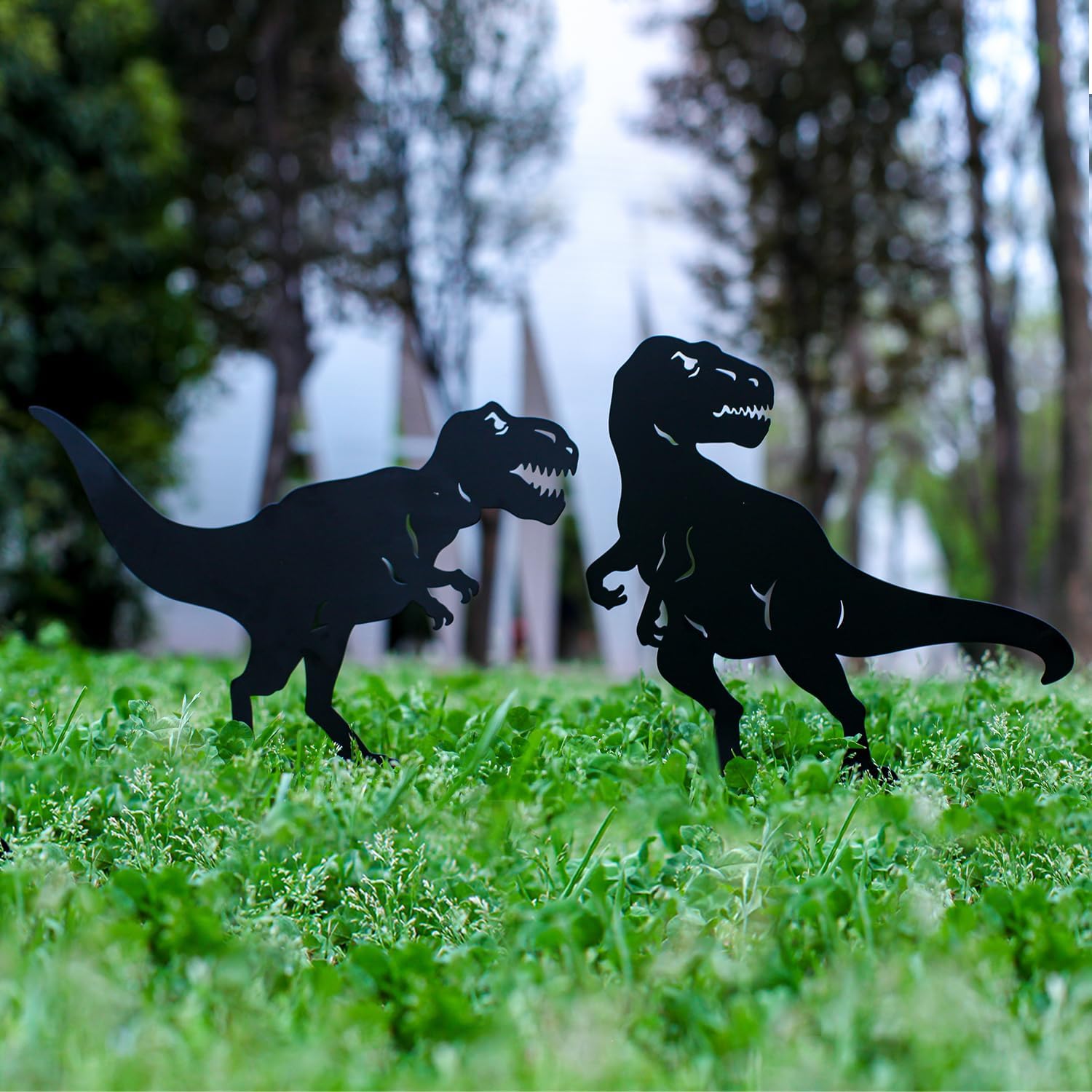 EZTZEN Dinosaur Metal Garden Stakes - Gifts for Women/Men/Lovers, Black Silhouette Statues, Outdoor Decor for Yard, Lawn Ornaments
