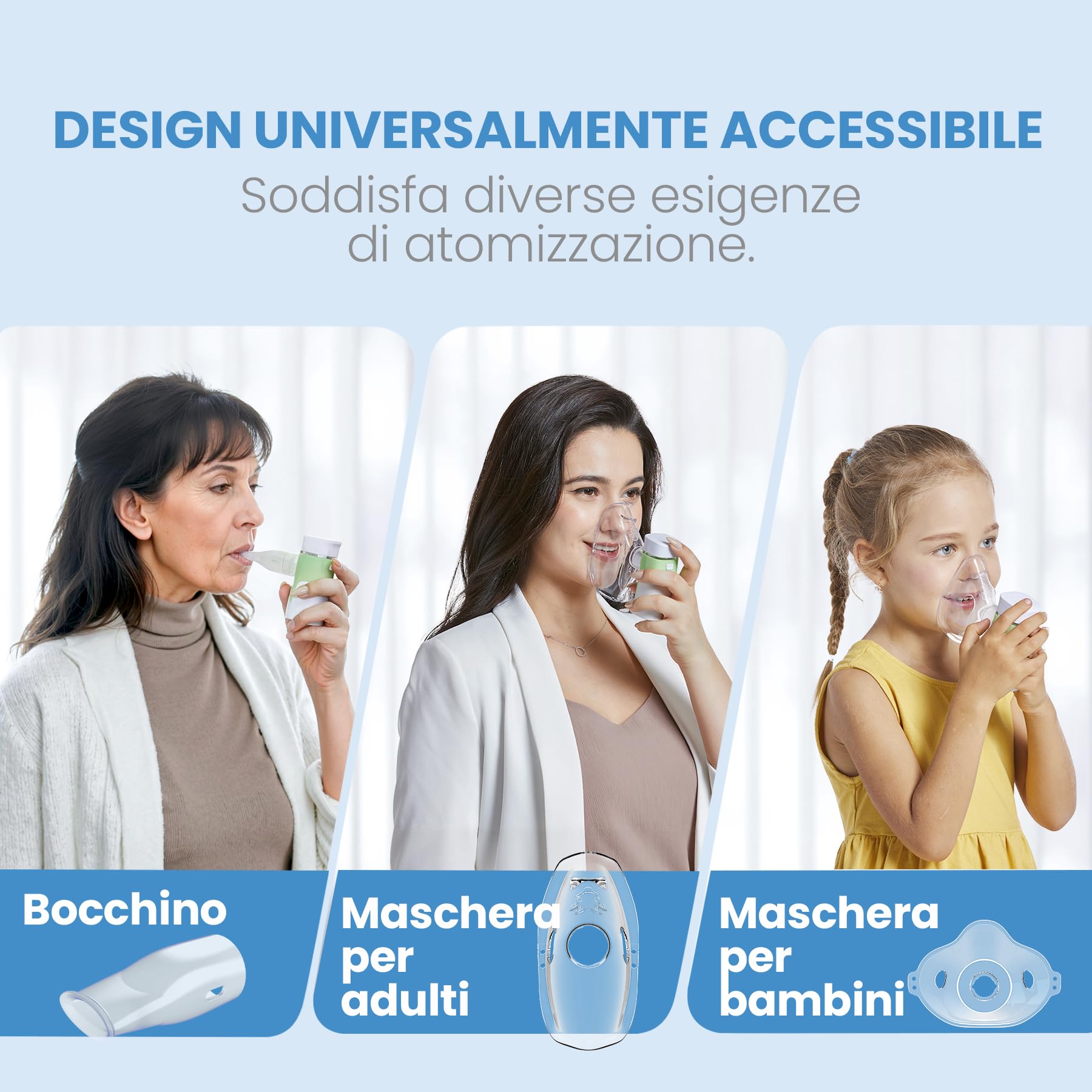 FEELLIFE Aerosol Portatile Silenzioso,Aerosol Portatile per Adulti e Bambini, Aerosol Ricaricabile con 2 Maschere E Boccaglio E Parte Sostituibile-Verde