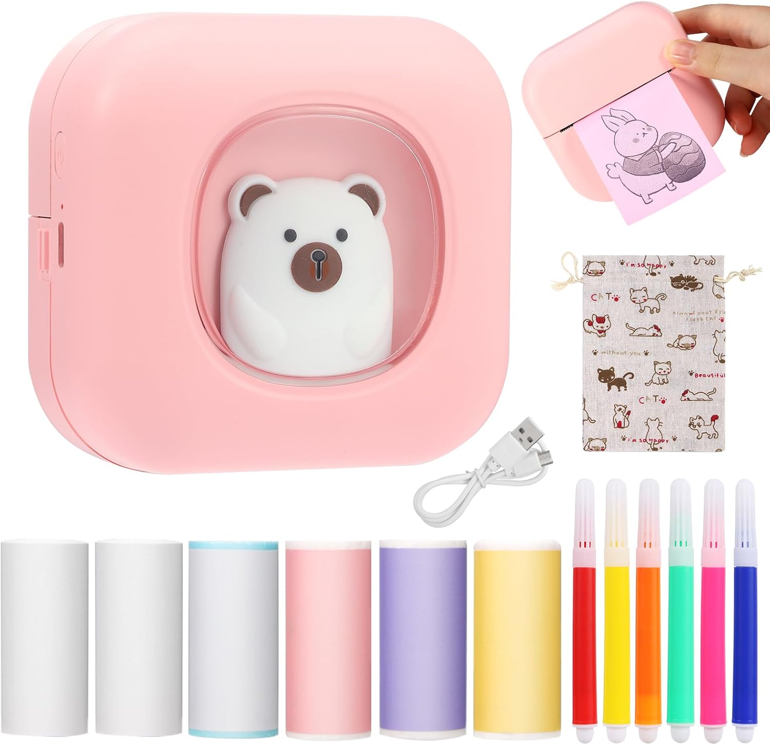 Amazon.com: Portable Sticker Printer Mini Thermal Printer with 6 Roll ...