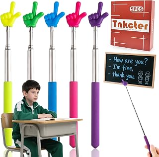 5 Pack Pointer Stick for Classroom | Pointy Finger Teacher Sticks Extendable Handheld Teacher & Classroom Training Supply(Yellow/HotPink/Blue/Purple/Green) Tnkcter
