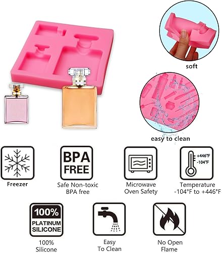 Miniatura 3 de Muyulin Moldes de silicona de chocolate de cadena larga, 3 paquetes de moldes de silicona para botellas de perfume de maquillaje para cadena dorada,