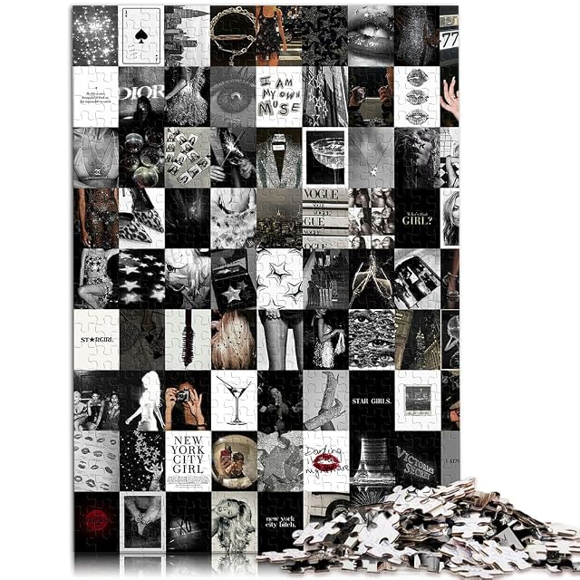 Foto 2 de 6 de Rompecabezas para Adultos de 1000 Piezas Collage de Arte Negro Madera，para Mayores de 14 años Juego Familiar…