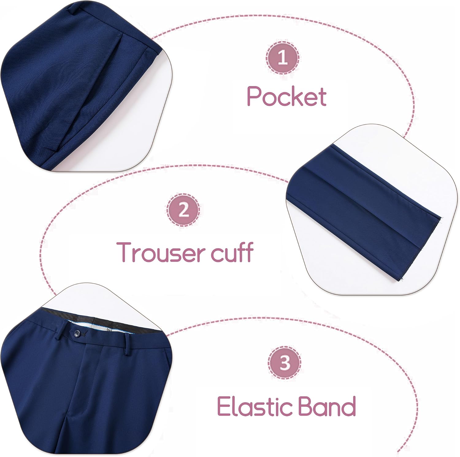Mens Suit 3 Pieces Tuxedo Blazer Vest Pants Notch Collar Navy Blue Slim Fit Solid Stylish Prom Banquet Business Banquet