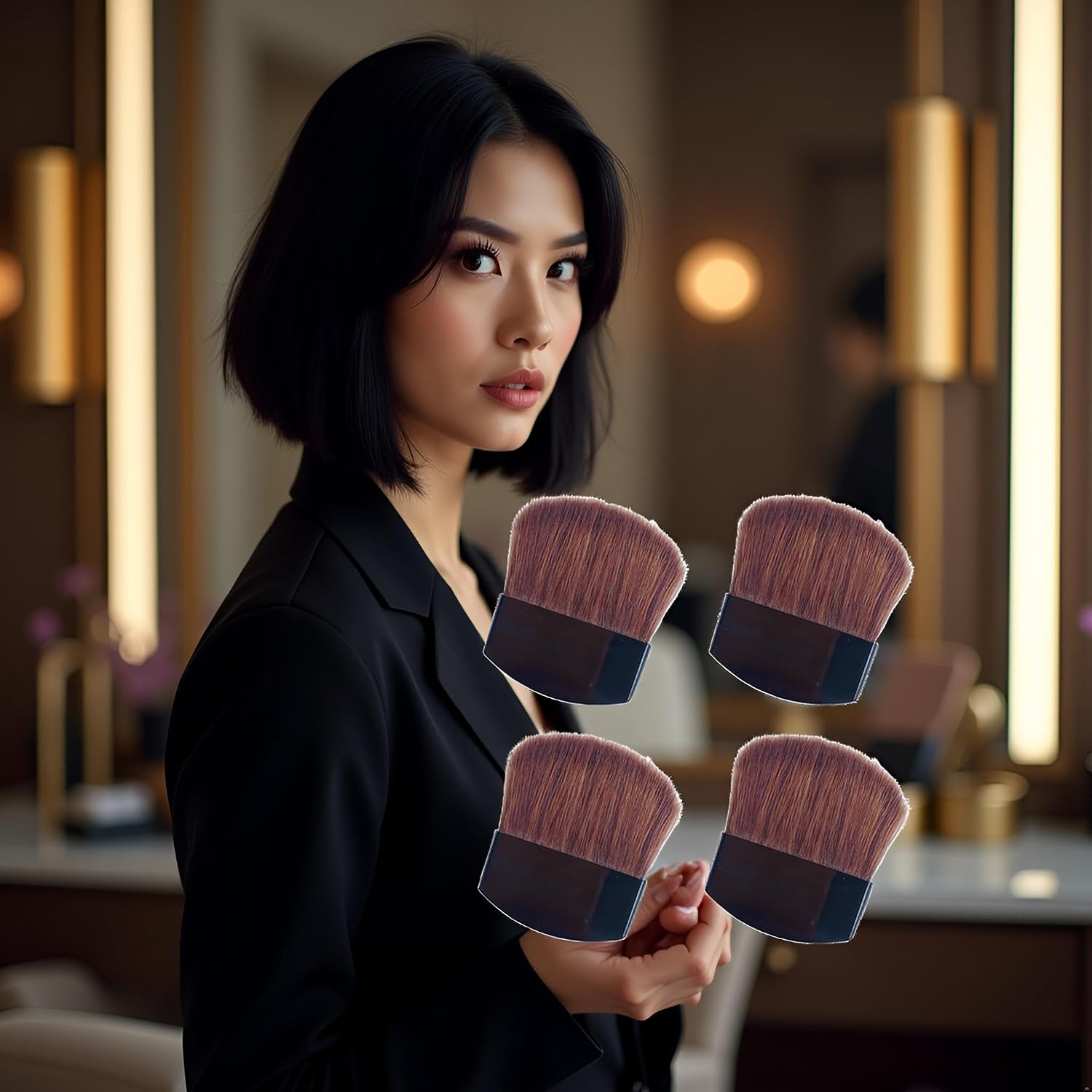4Pcs Mini Powder Blush Brushes - Small Facial Makeup Brushes for Precision Application | Soft Bristles, Travel-Friendly Makeup Tools