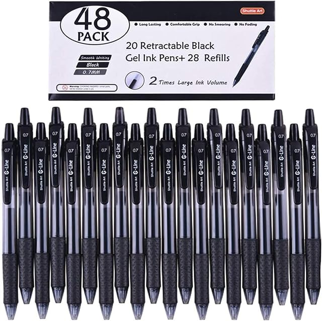 Shuttle Art Black Gel Pens, 48 Pack(20 Gel Pens with 28 Refills) Retractable Medium Point Rollerball Gel Ink Pens Smooth Writing with Comfortable Grip for Office School Home Work