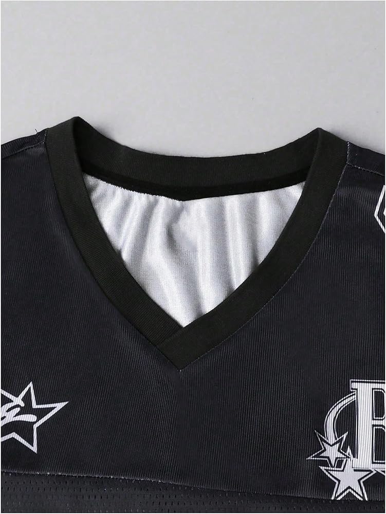 VIPWOLF Men's Number Graphic Jersey Shirts Striped Trim Short