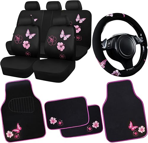 CAR PASS Alfombrillas universales bordadas geométricas de mariposa para automóvil con almohadilla para el talón, impermeables, puntas