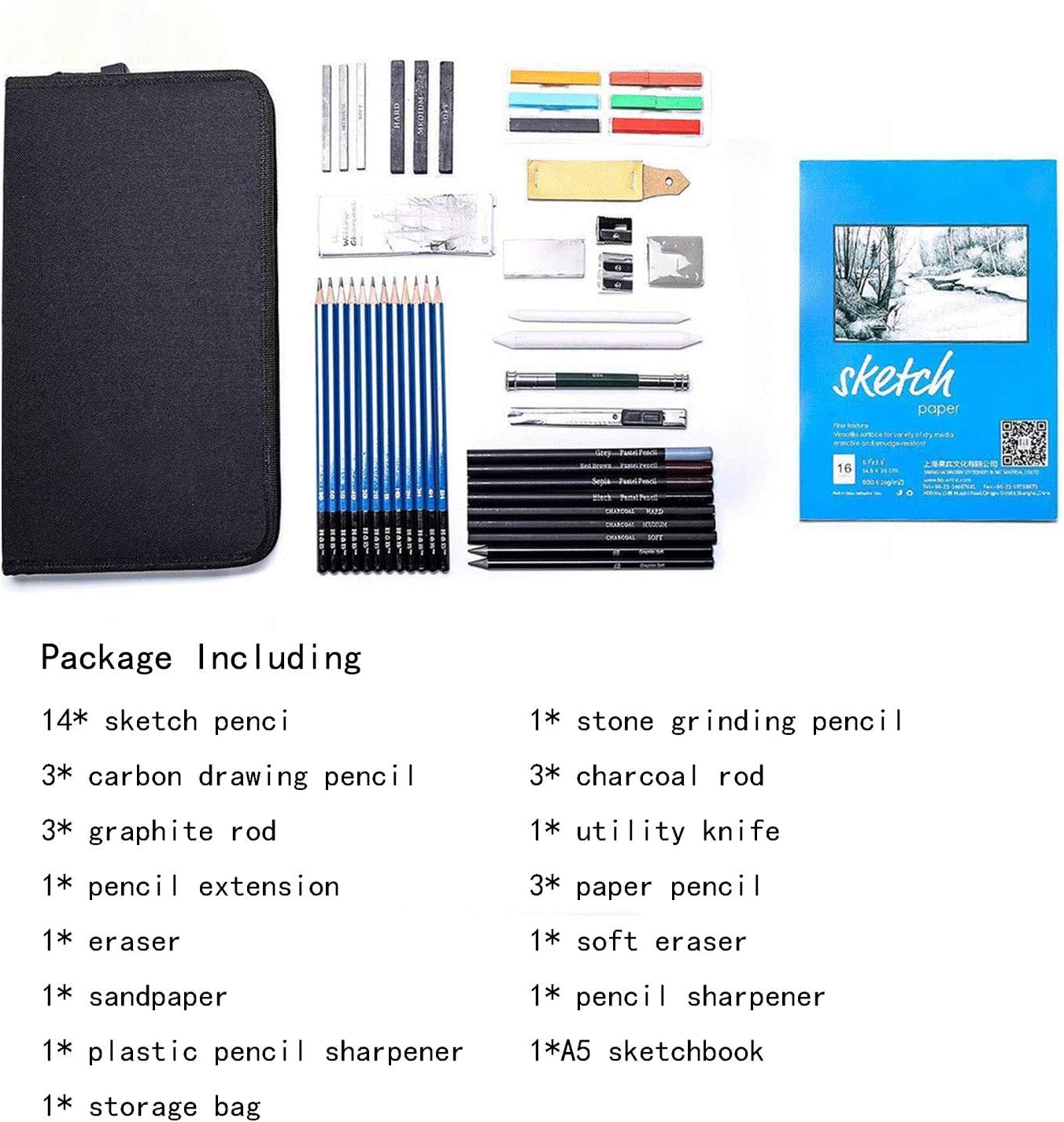 35pcs Graphite Drawing Pencils and Sketch Set, Professional Drawing and Sketching Pencil Set in Zipper Carry Case, Art Supplies Drawing Kit with Sketch book for Adults Kids
