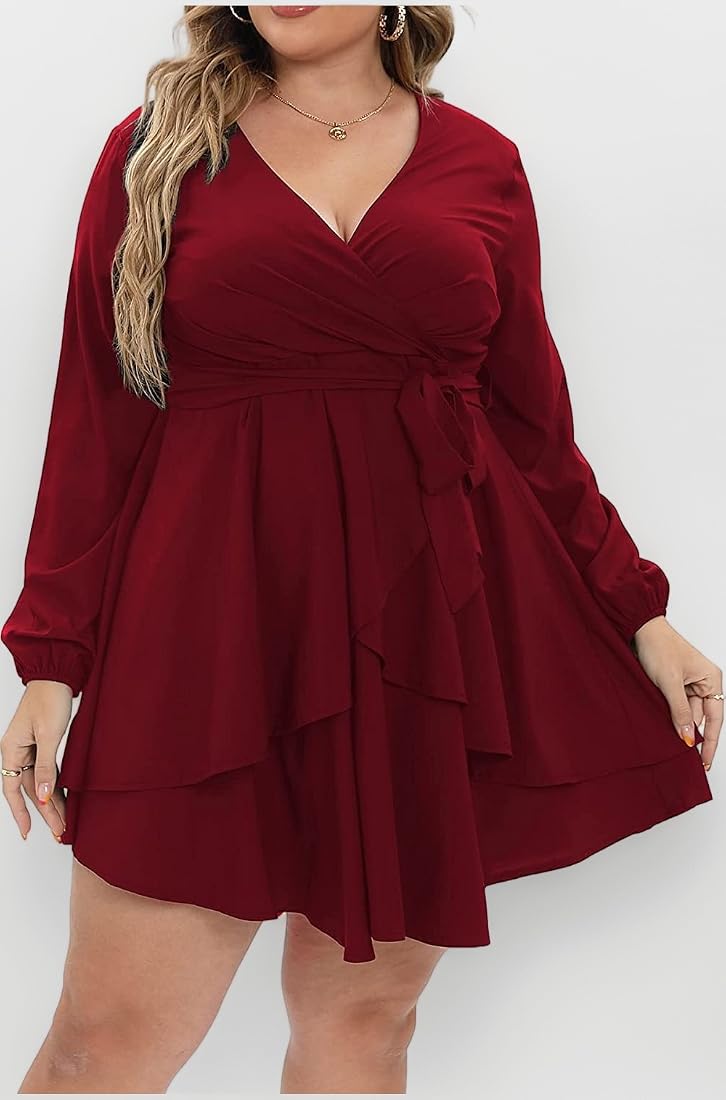 tashvika's women's plus size wrap v-neck skater dress reviews Plus Size Skater Dresses | Black, White, Red