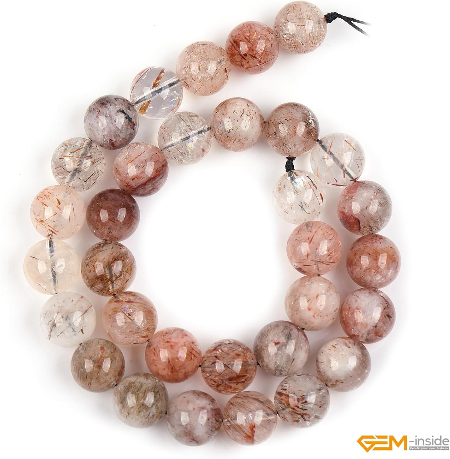 GEM-Inside 31Pcs 12mm Round Natural Brown Super Seven Quartz Gemstone Semi Precious Chakras Stone Beads for Bracelet Necklace Jewelry Making Strand 15"