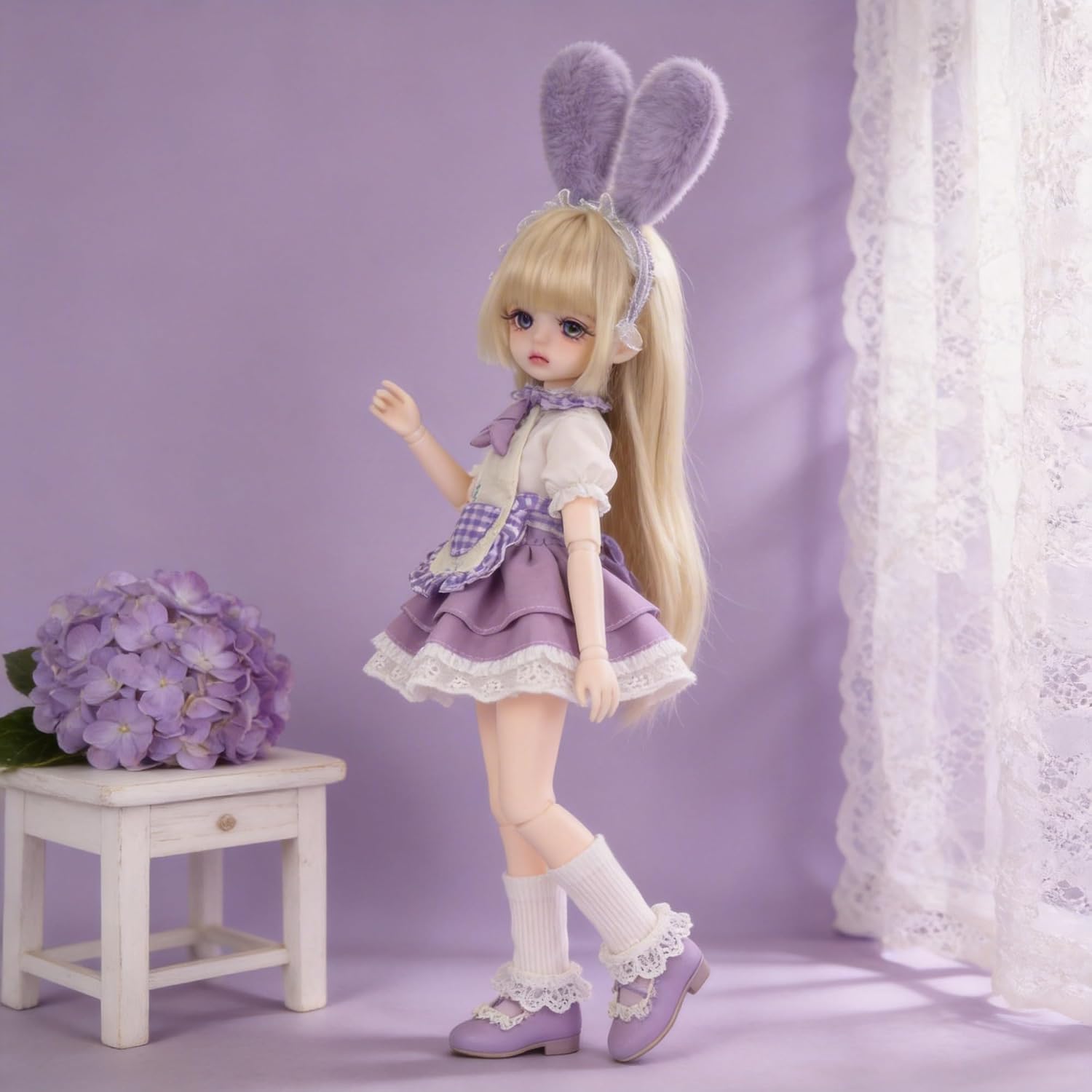 1/6 YoSD BJD 30cm Purple Apron Dress Display Clothes Outfit Set image 5