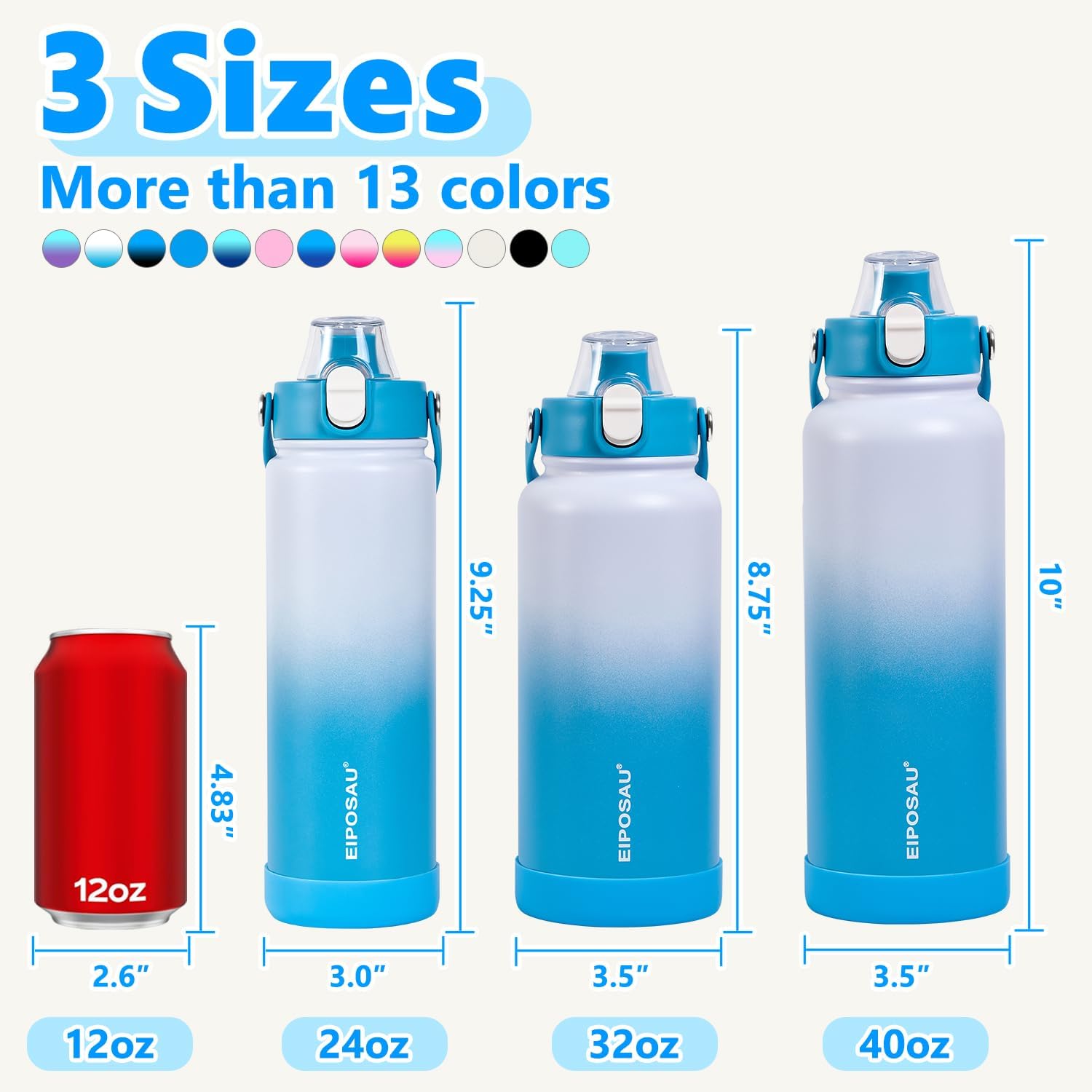 Insulated Water Bottle with Lid & Boot & Stickers, 24 oz Stainless Steel Sweat Free Bottle Keep Cold 24H, BPA-Free Sports Wide Mouth Water Bottle, WhiteBlue - Image 8