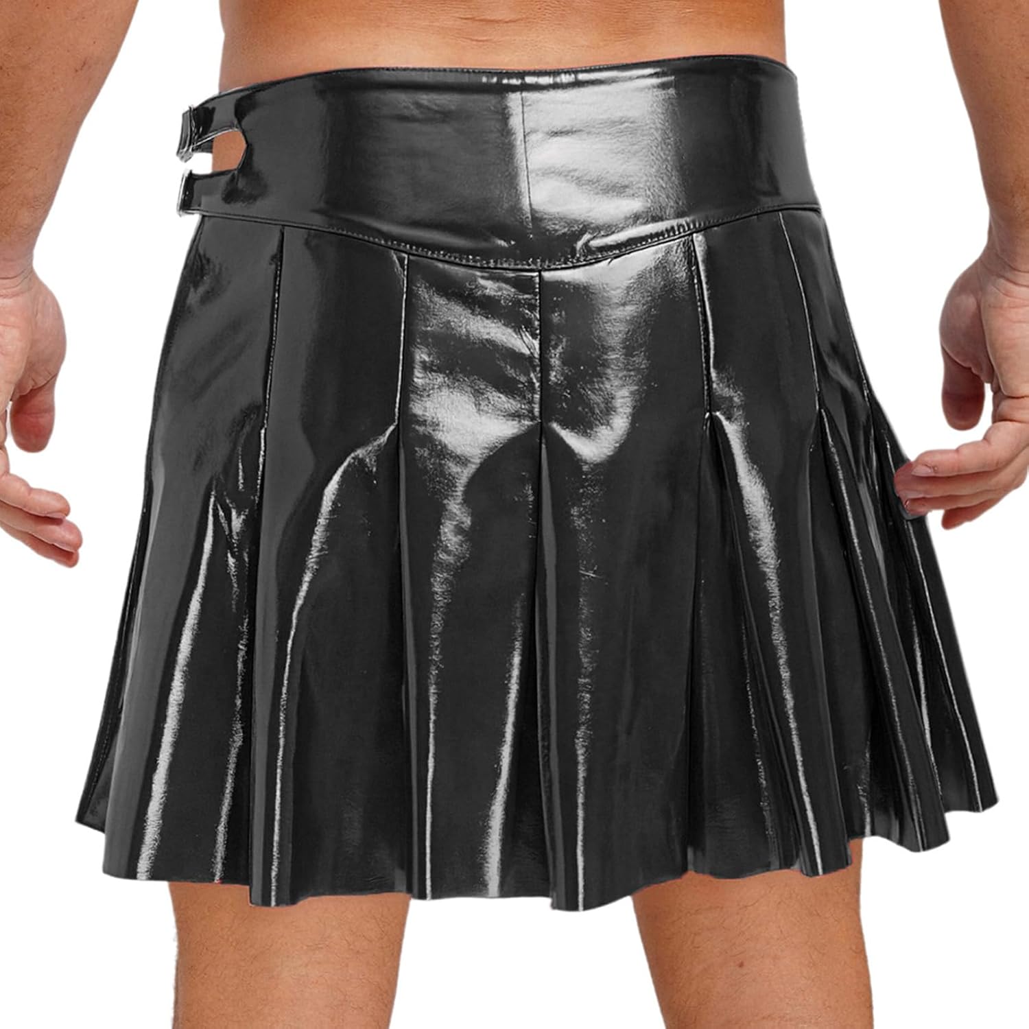 FEESHOW Roman Gladiator Skirt for Men Halloween PU Double Waist Pleated Knight Warrior Armor Skirt
