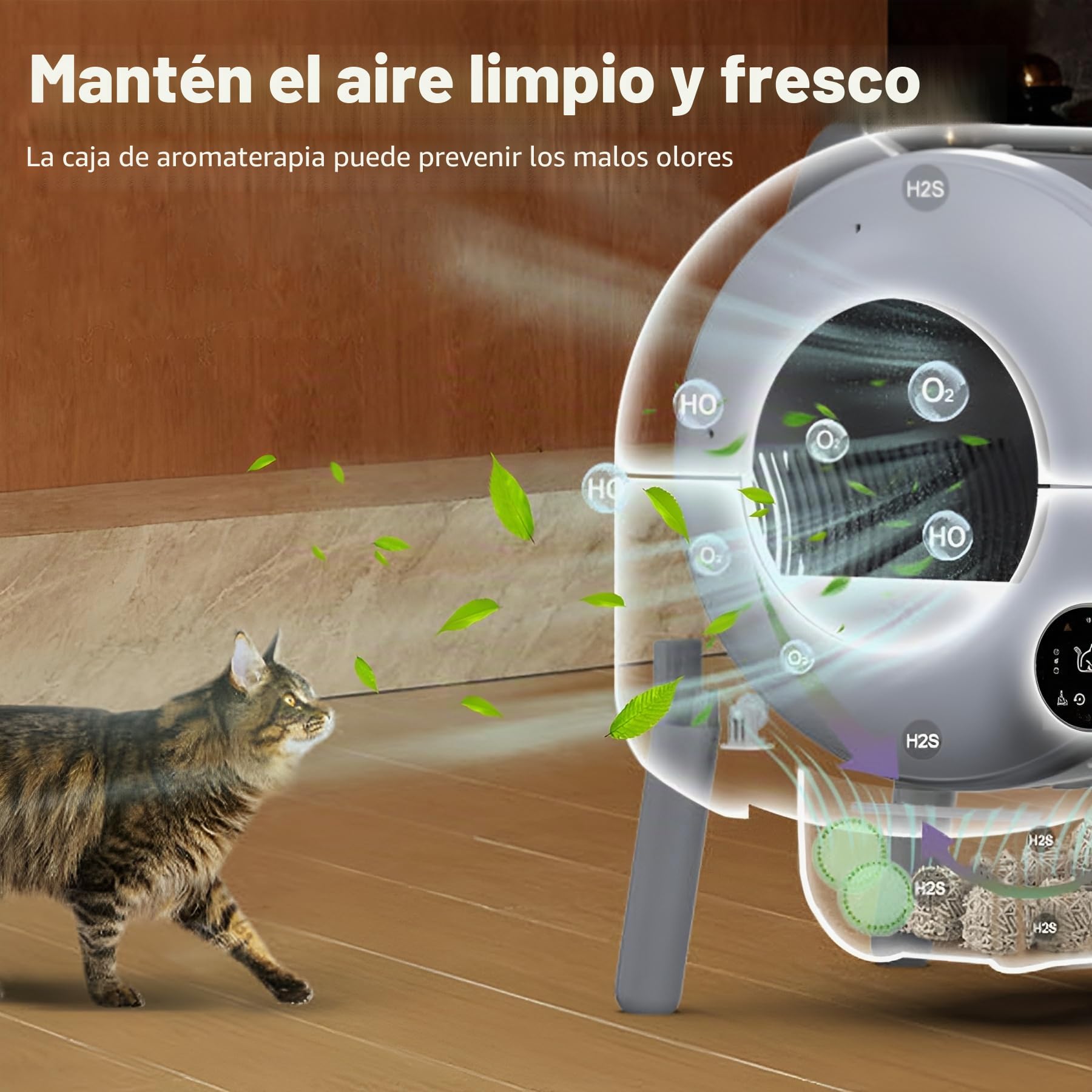Arenero Gatos Autolimpiable, Caixa de Areia Automatico 76L, Protección de Seguridad/Control de Aplicaciones/Inodoro/Iluminación Ambiental, Arenero Automatico Gatos para Varios Gatos