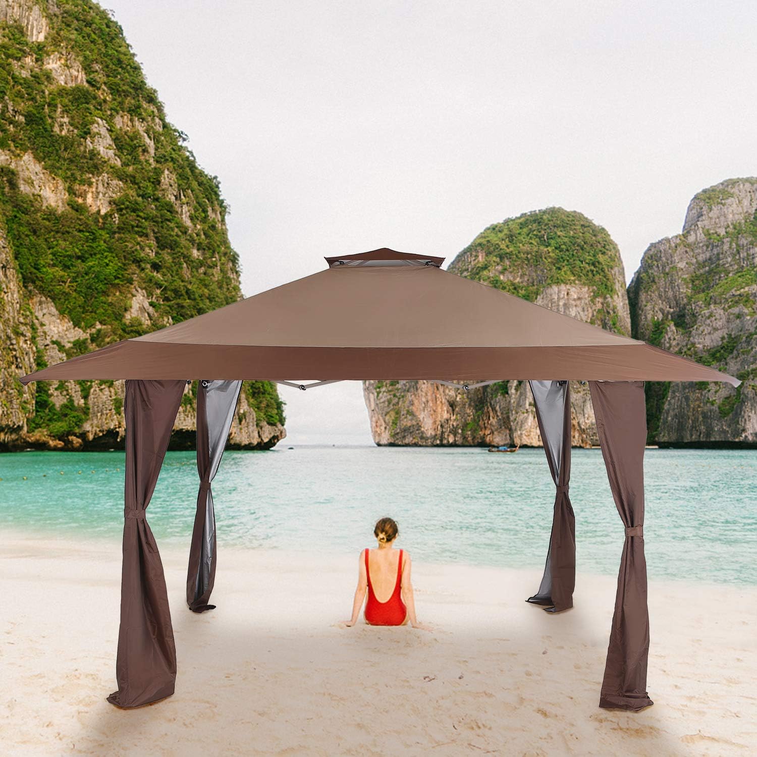 MFSTUDIO 13x13 Pop Up Canopy Tent, Gazebo Shelter Sun Shade Canopies Patio Portable Popup Tents Outdoor for Beach,Parties,Camping, 169 Sq. Ft of Shade