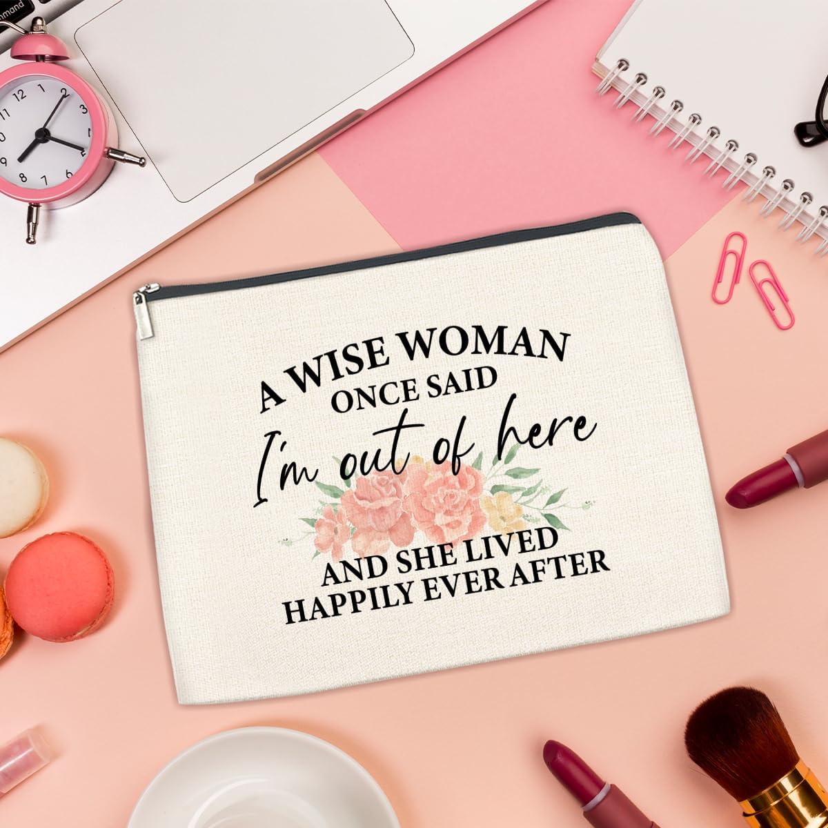 Retirement Gifts Makeup Bag, Retired Leaving Farewell Goodbye Gifts for Coworkers Employee Nurses Boss Teachers Cosmetic Travel Bag, a Wise Woman Once Said I'm Out of Here Toiletry Pouch for Purse image 4