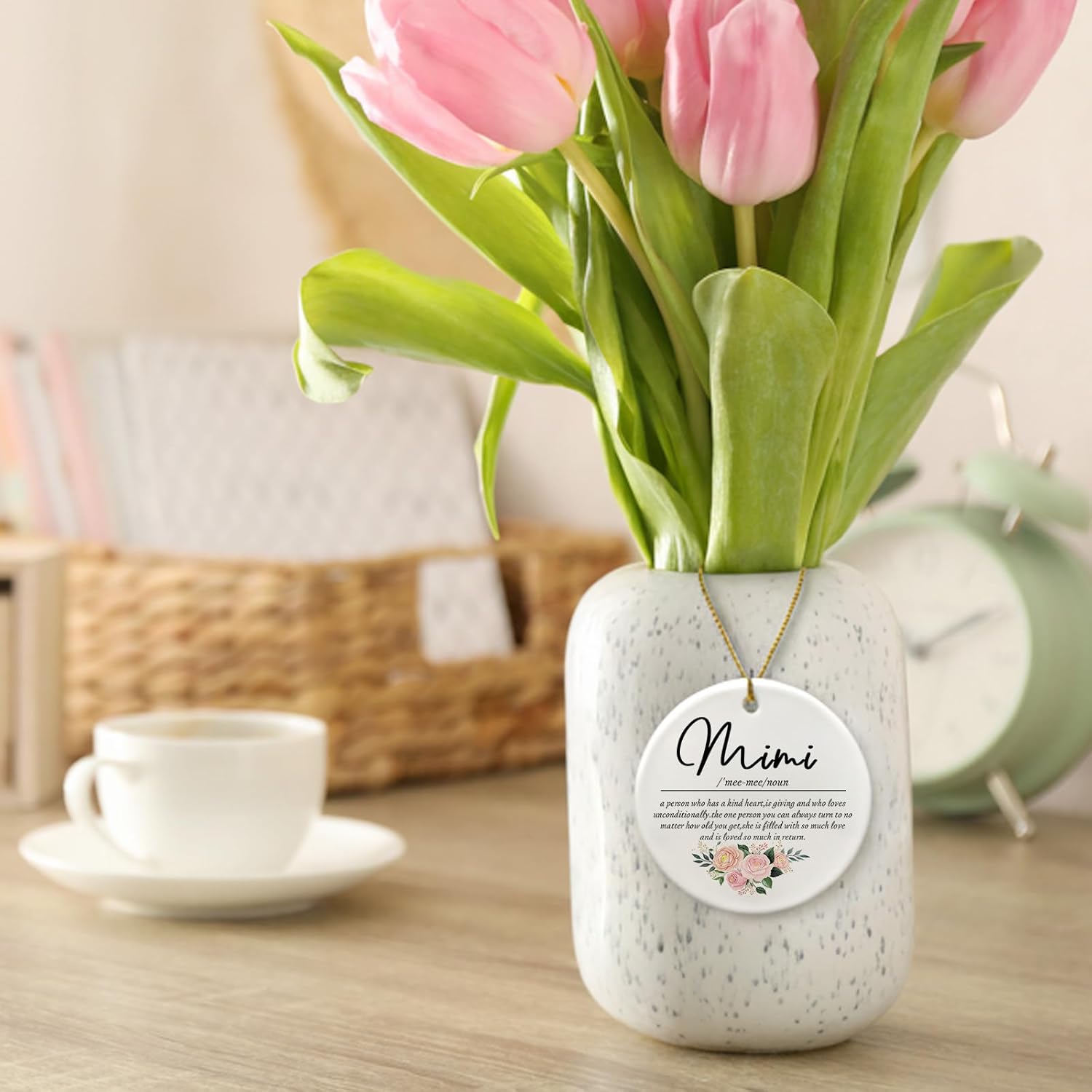 Mimi Grandma Christmas Ceramic Ornaments Gifts,Mimi Definition Appreciation Gifts for Grandma, Floral Hanging Round Ornament Keepsake for Tree Car, Rustic Flower Holiday Decorations 3in - Image 6