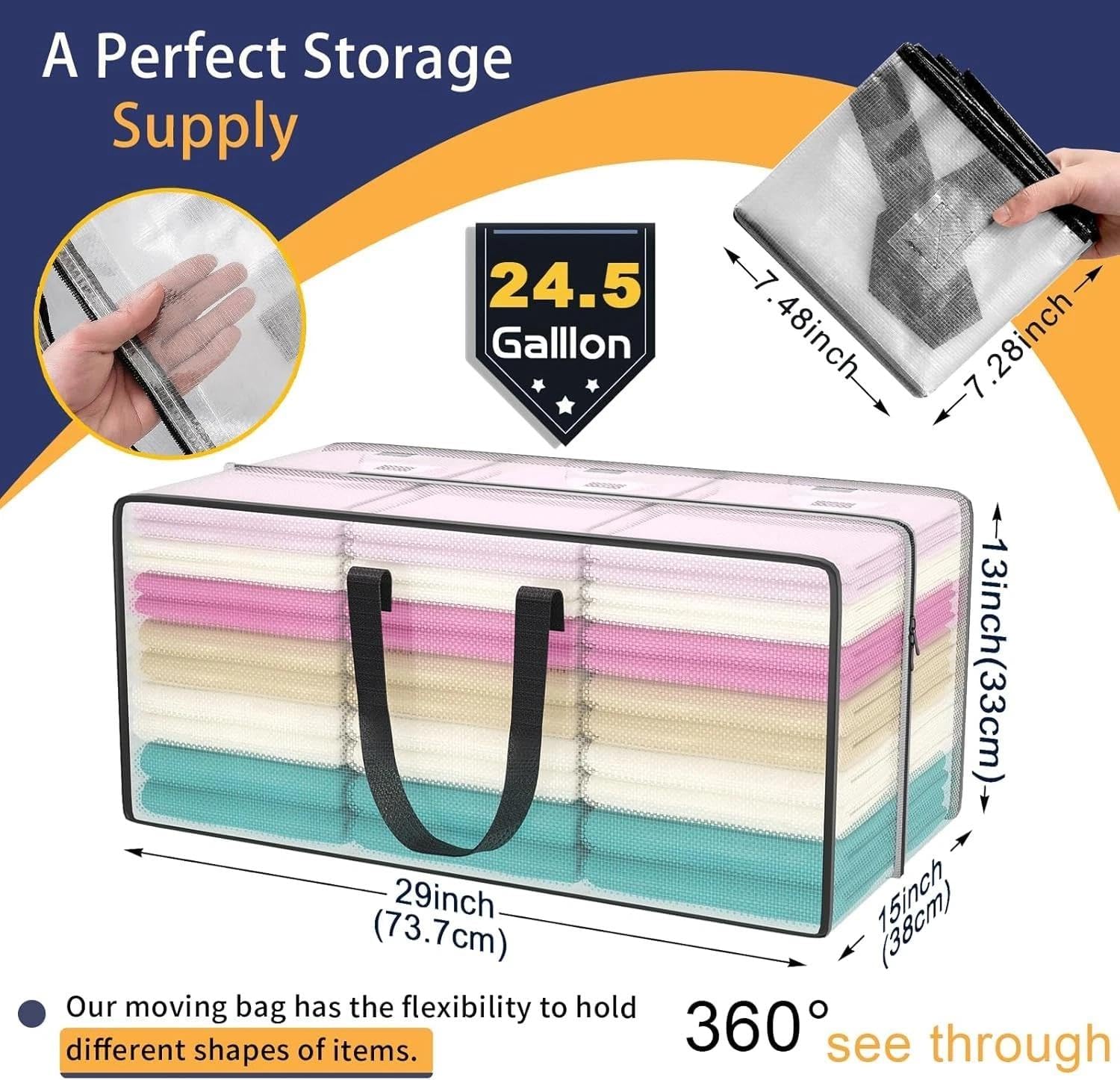 for Clear Storage Bags with Zipper, 2 Pack Large Moving Bags Heavy Duty Extra Large
