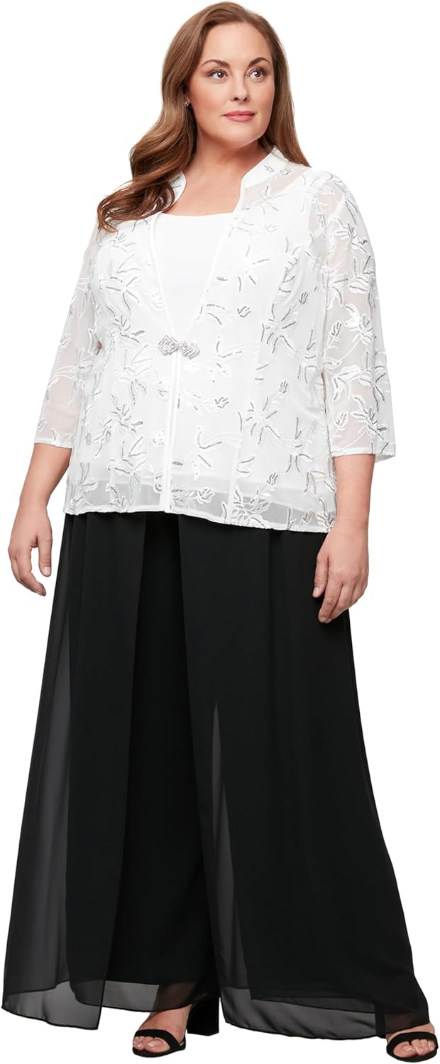 Alex Evenings Womens Wide Leg Chiffon Dress Pant for Mother of The Bride, Elegant Party Outfit (Petite and Regular Sizes) - Image 3