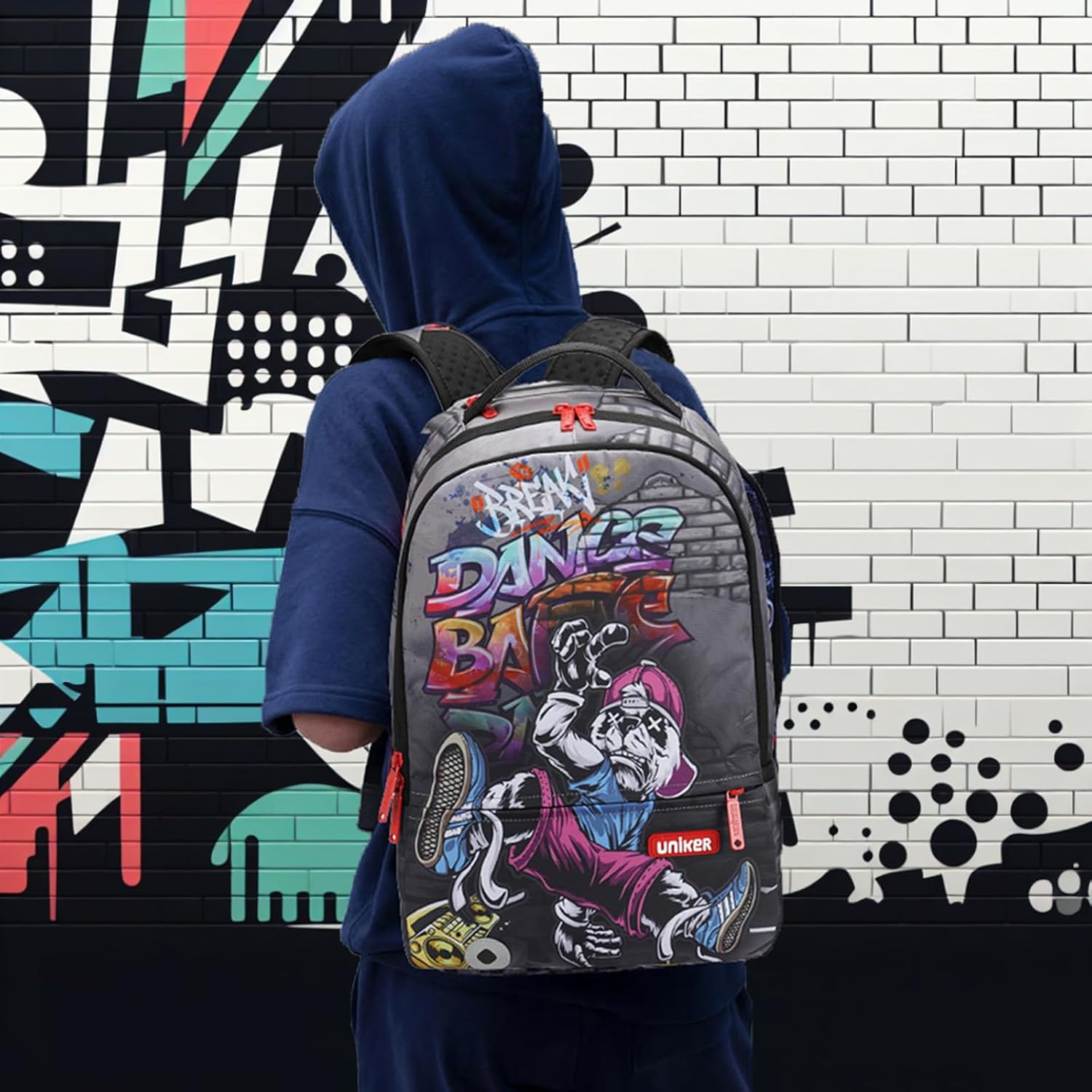 UNIKER Graffiti Laptop Backpack for 15.6 Inch Laptop Work Travel, Designer Daypack Edgy College Backpack Computer Bag,Panda Break Dancer Hiphop - Image 6
