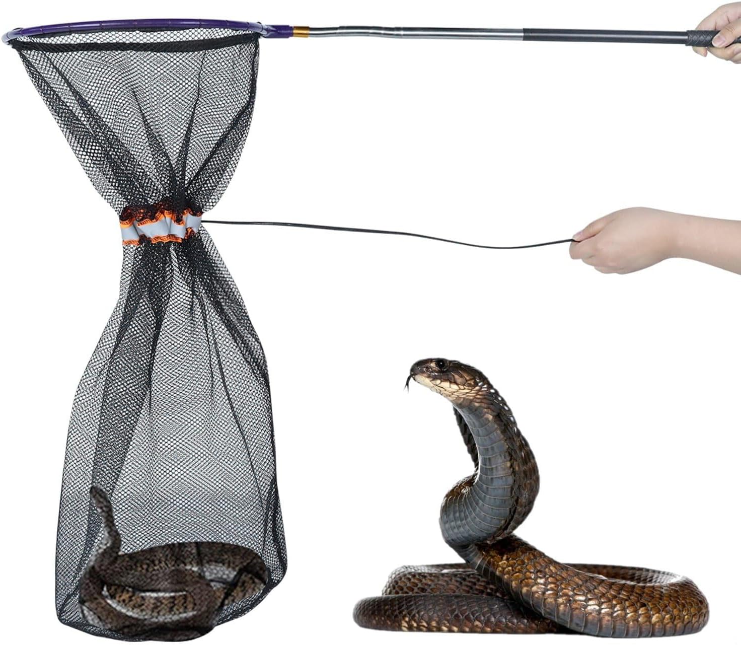 Snake Catcher Net, Rattlesnake Grabber Hnadling Tool, Reptile Catch Telescopic Pole Stick, Rattle Snake Removing and Catching Picke Extends to 59 Inches