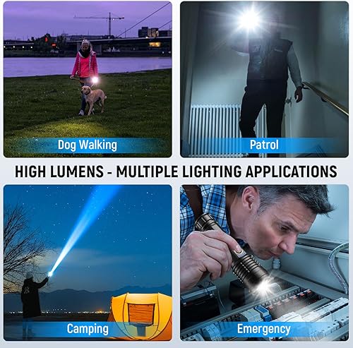 Miniatura 9 de Linterna LED recargable de alto lúmenes, 99,000 LM, luz de flash súper brillante de alta potencia, USB potente IPX6, linternas de mano impermeables