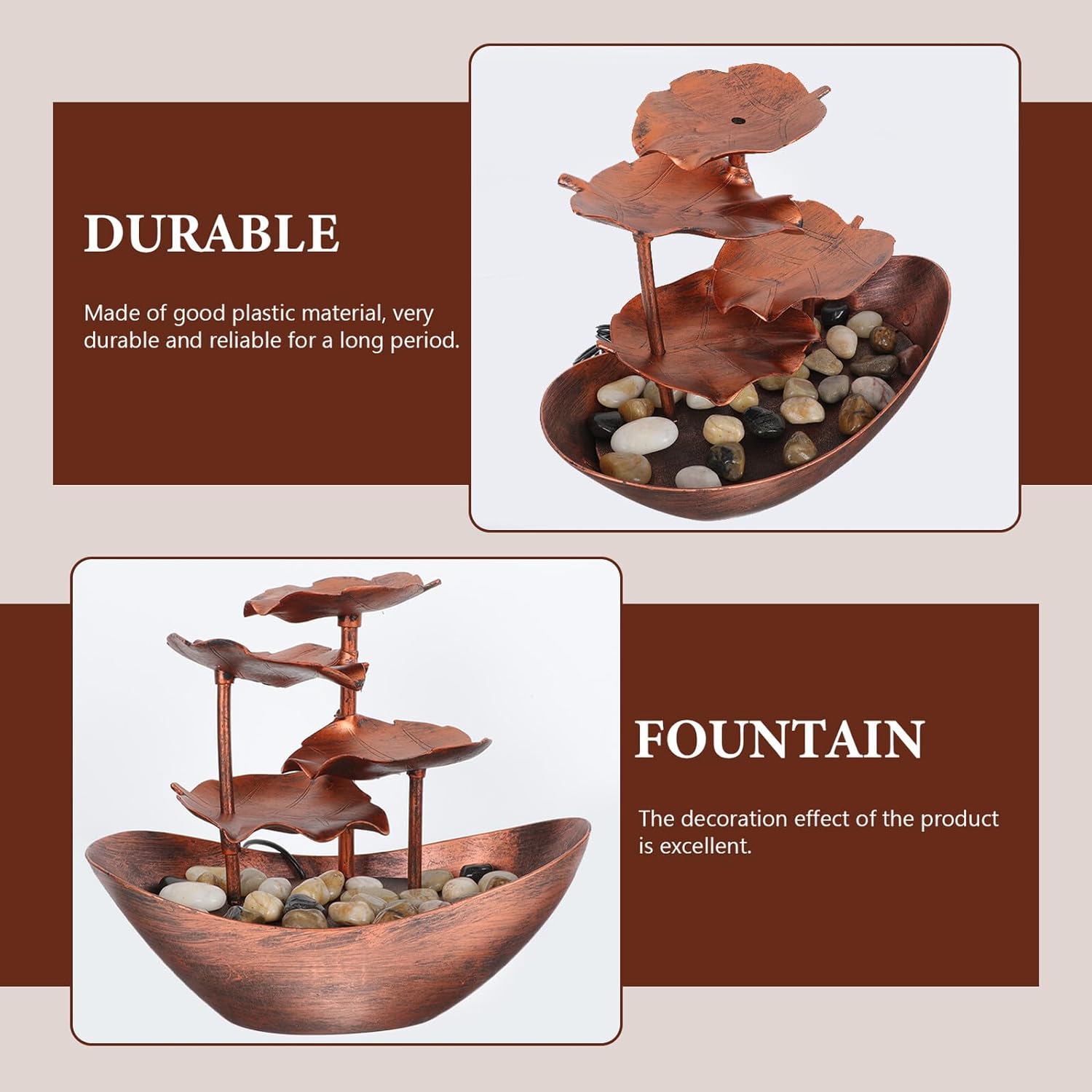 Lotus Leaf Tabletop Waterfall Fountain for Living Home Decor with LED Night Light Creative Flowing Water Feature Ornament for Office Tv Cabinet Study Bar Plastic Design