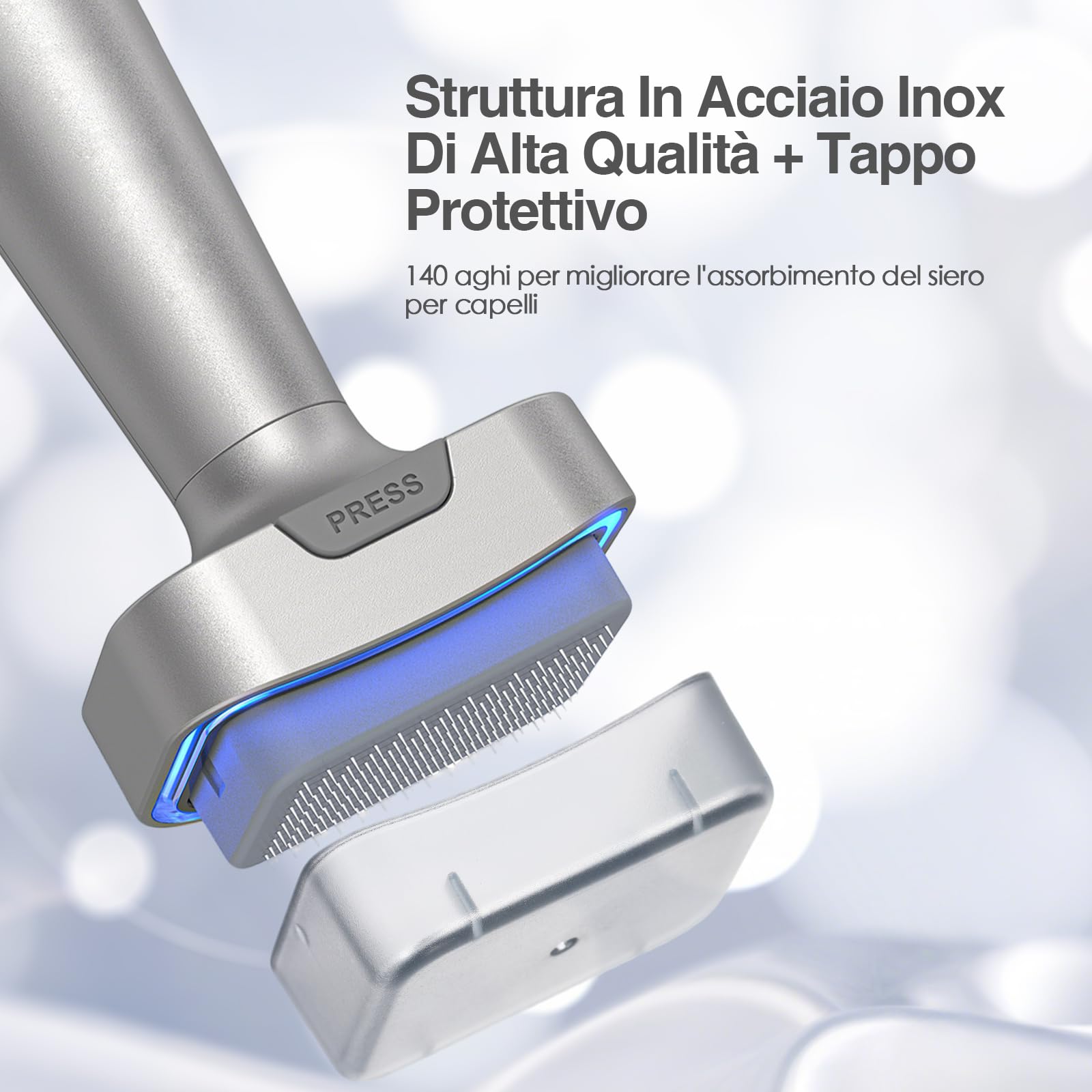 Bio 6 Dermastamp Elettrico Professional 0.5 mm Derma Stamp, 140 Aghi in Acciaio Inox di Alta Qualità, Vibrazione ad Alta Frequenza, Cura con Luce Rossa e Blu, per Capelli, Barba, Viso, Corpo