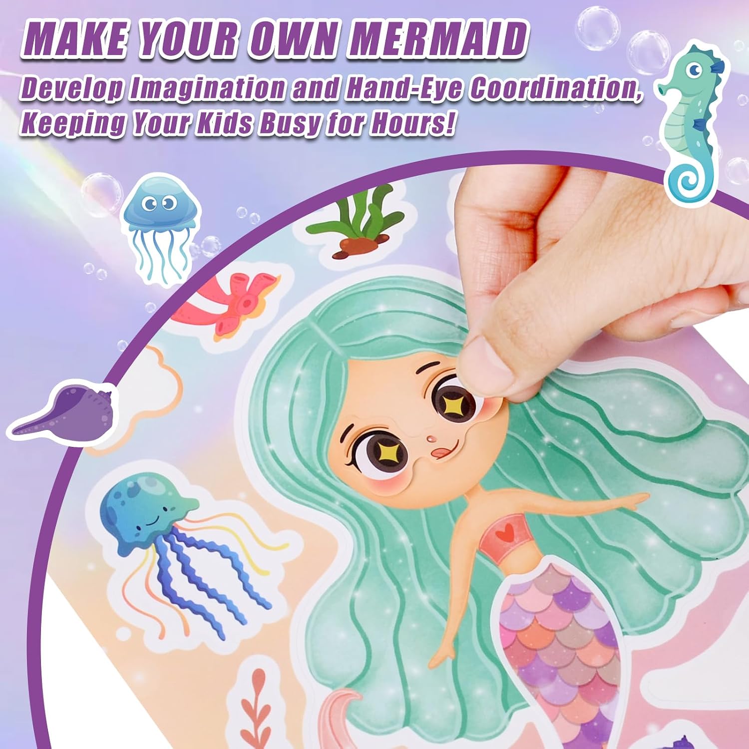 42 Sheets Create Mermaid of Dreams Stickers, Make Your Own Stickers for Boys and Girls, Travel Sticker Books, Party Favors, Birthday, Home, School and Activities Gifts for Kids Ages 3+ image 5